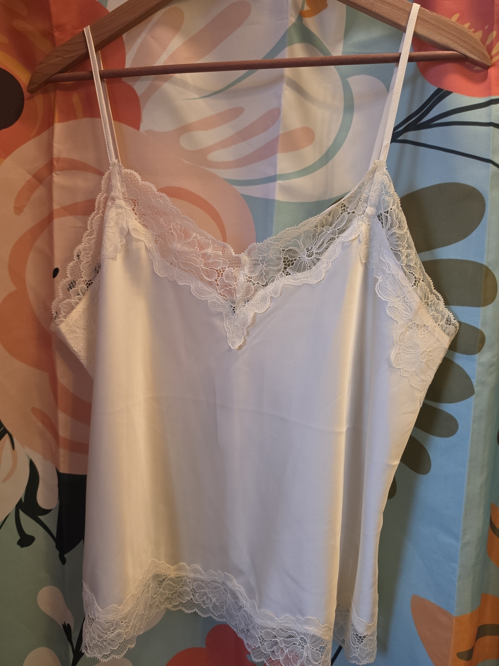 Express Cream Satin Lace-Trim Cami